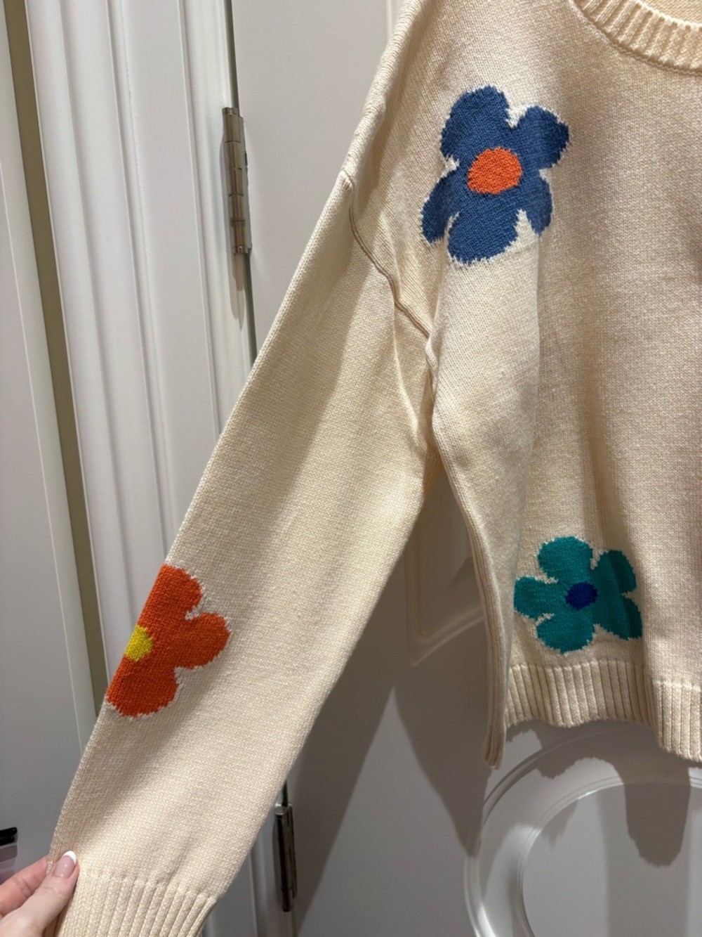 Rails Cream Crewneck Sweater with Multi-Color Floral Motif - Picture 2 of 5